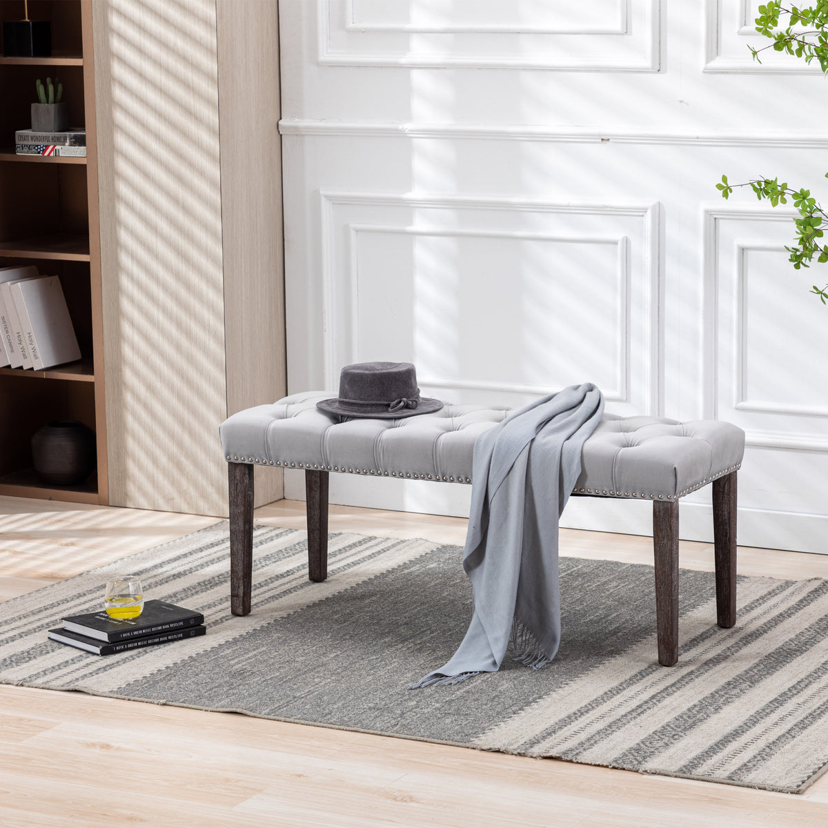 Gray Tufted Bench