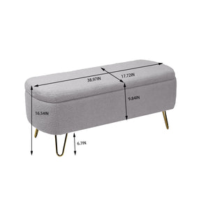 Modern Storage Ottoman Bench with Gold Legs (Grey)