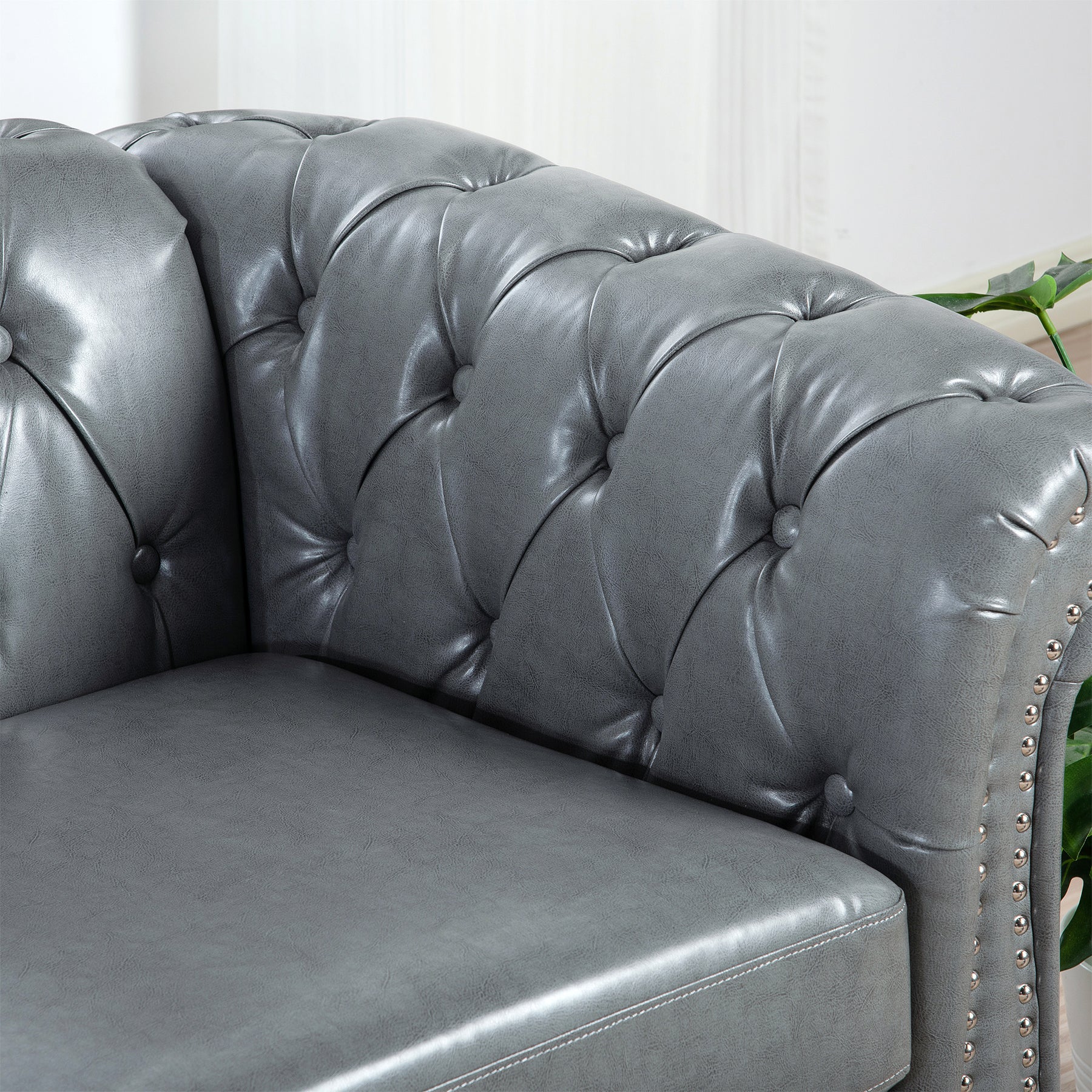 Gray Rolled Arm Chesterfield 3 Seater Sofa