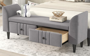 Upholstered Wooden Storage Ottoman Bench with 2 Drawers (Gray)