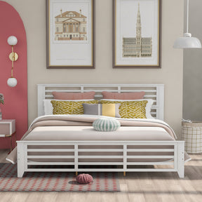 Platform bed with horizontal strip hollow shape, King size, white