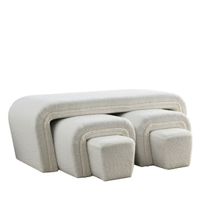 Modern Contemporary Upholstered Nesting Bench including Four Nesting Benches (Teddy White)