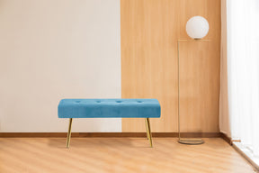 Velvet Long Bench with Gold Legs (Blue)