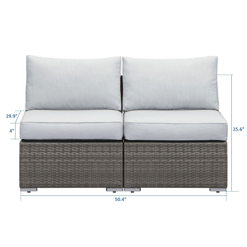 Rattan Durable Couch Wicker Armless Light Gray Couch Sofa For Patio Outdoor Furniture