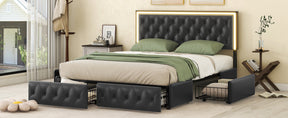 Queen Bed Frame with 4 Storage Drawers, PU Leather Platform