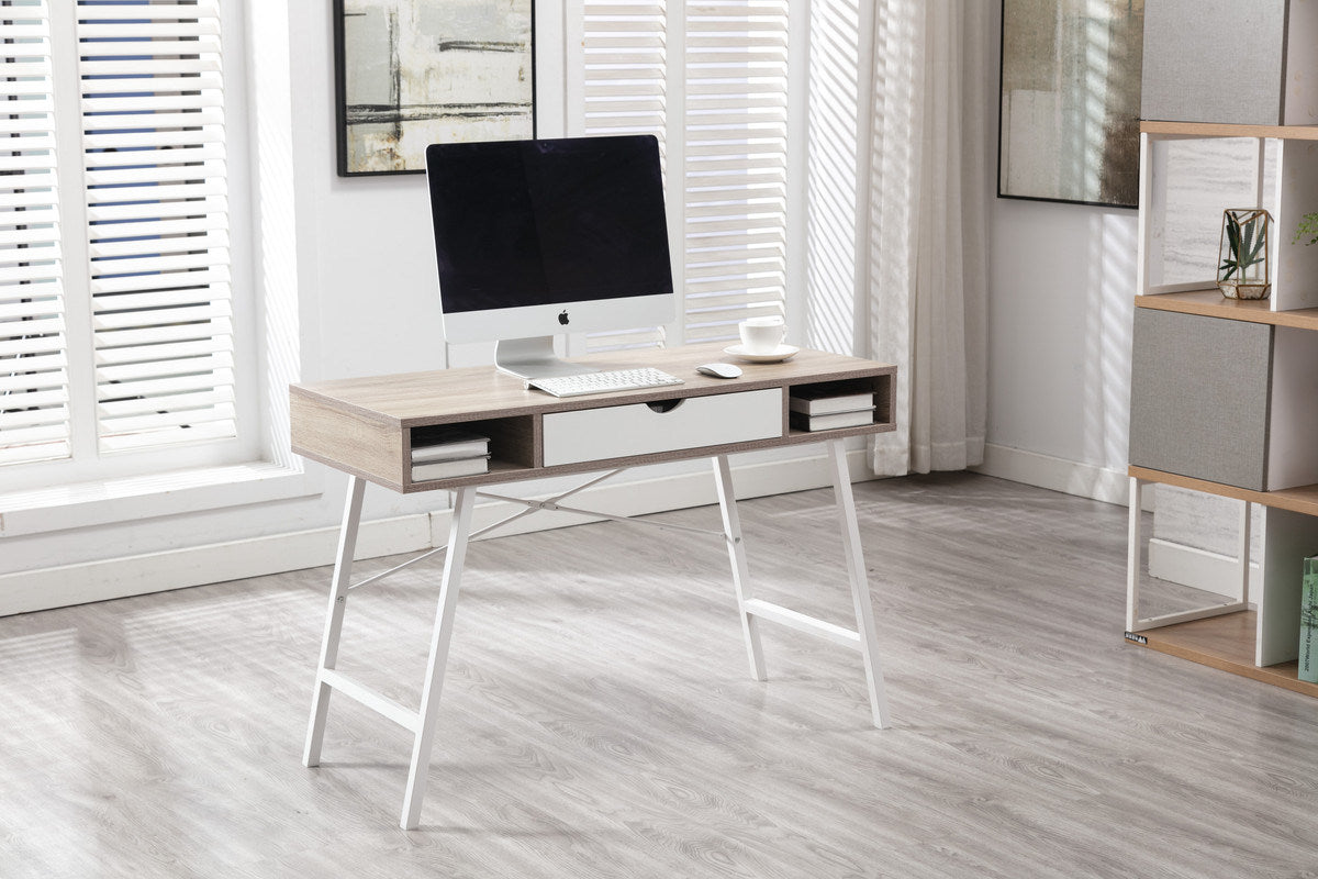 Julia Computer Desk with Drawer and 2 Compartments in Light Oak Finish