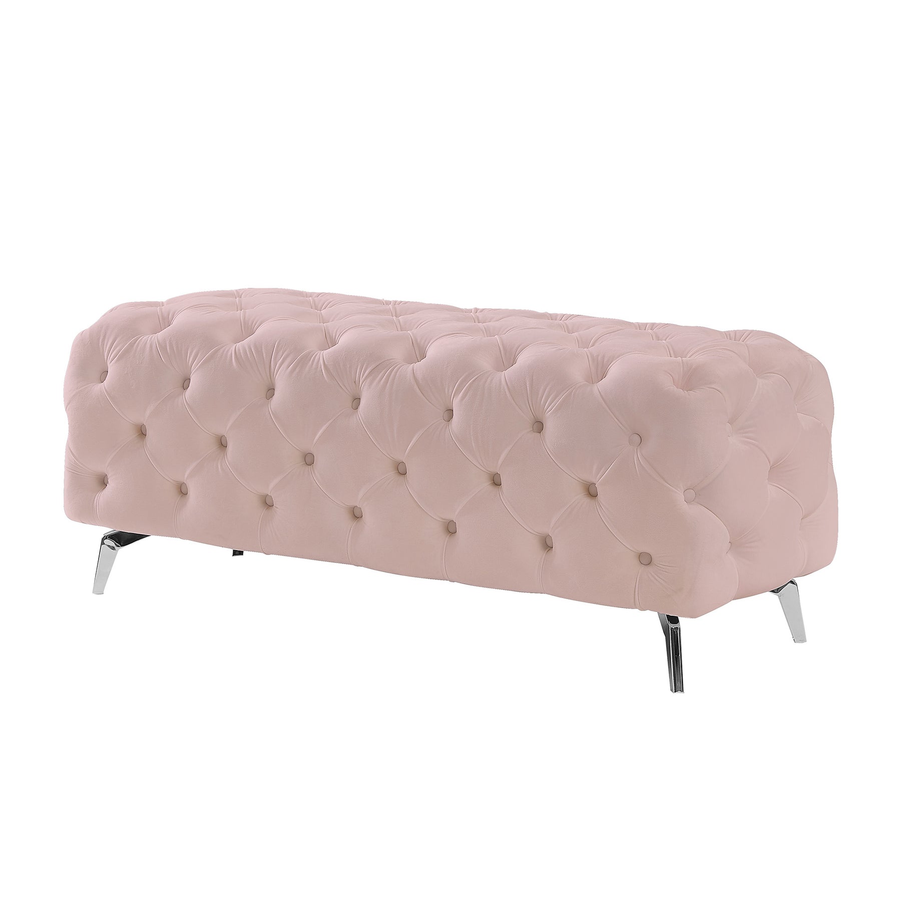 Pink Button-Tufted Upholstered Velvet Ottoman Bench