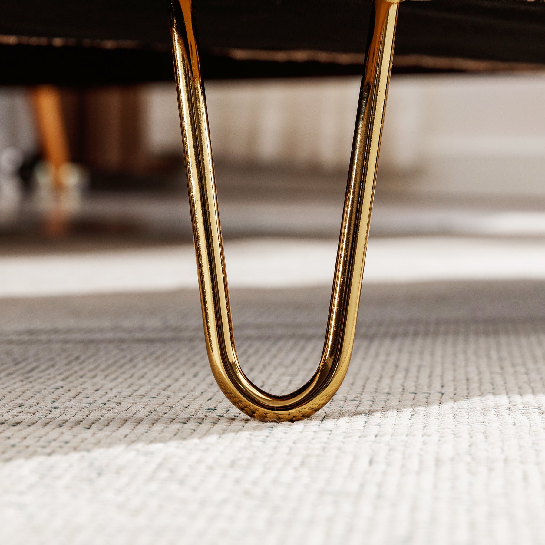 Modern Blue Storage Ottoman Bench with Gold Legs