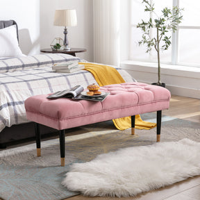 Modern Velvet Tufted-Button Ottoman Bench with Metal Legs (Pink)