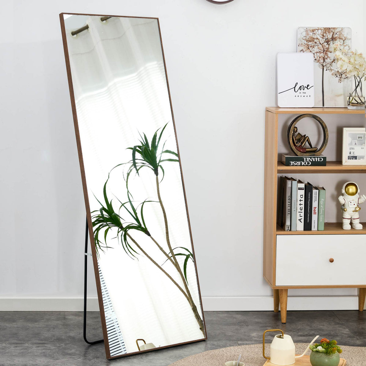 Brown Solid Wood Frame Full-length Mirror