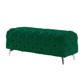 Green Button-Tufted Upholstered Velvet Ottoman Bench