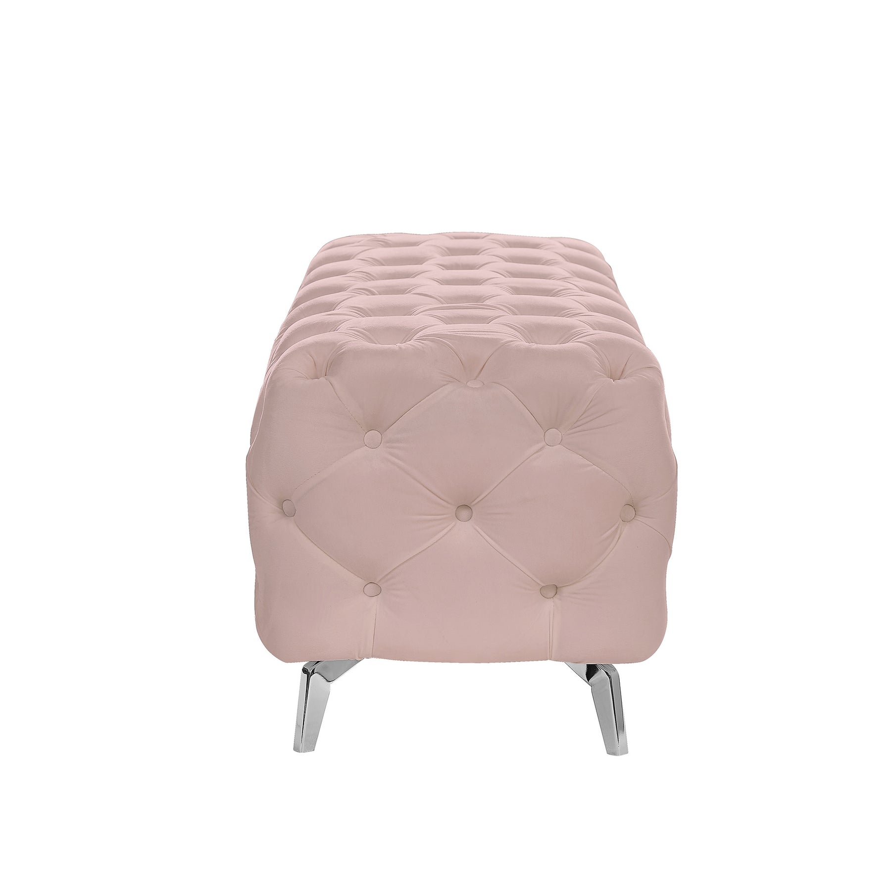 Pink Button-Tufted Upholstered Velvet Ottoman Bench