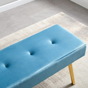 Velvet Long Bench with Gold Legs (Blue)