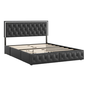 Queen Bed Frame with 4 Storage Drawers, PU Leather Platform