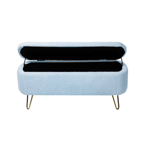 Modern Blue Storage Ottoman Bench with Gold Legs