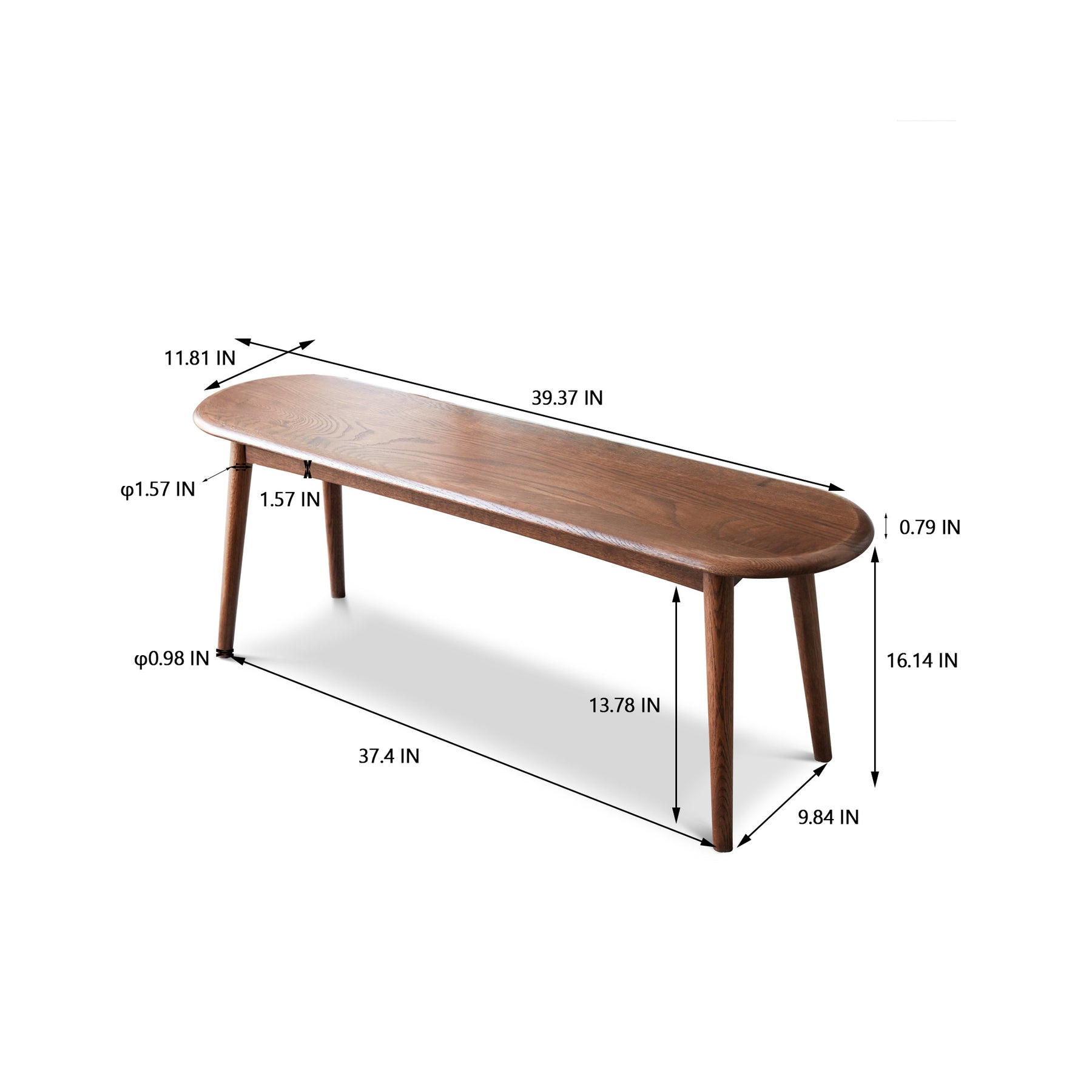 Natural Oak Wood Dining Bench Bed Bench for Dining Room; Bedroom