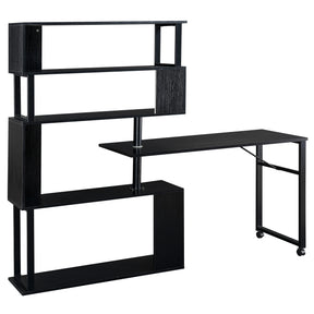 Rotating Computer Desk with 5-Story Bookshelf in Black