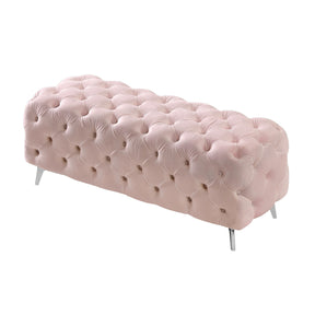 Pink Button-Tufted Upholstered Velvet Ottoman Bench