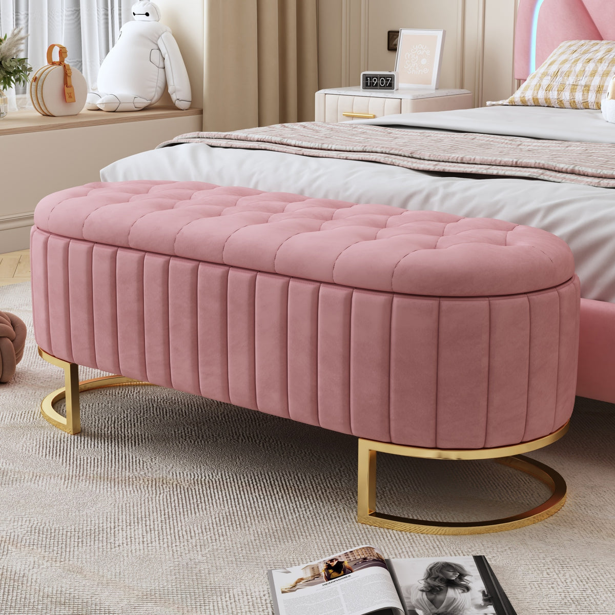 Chic Pink Velvet with Button Tufting