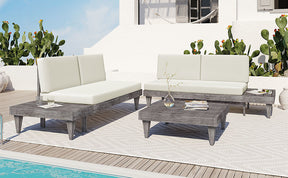 Outdoor 3-Piece Patio Furniture Set Solid Wood Sectional Sofa Set with Coffee Table