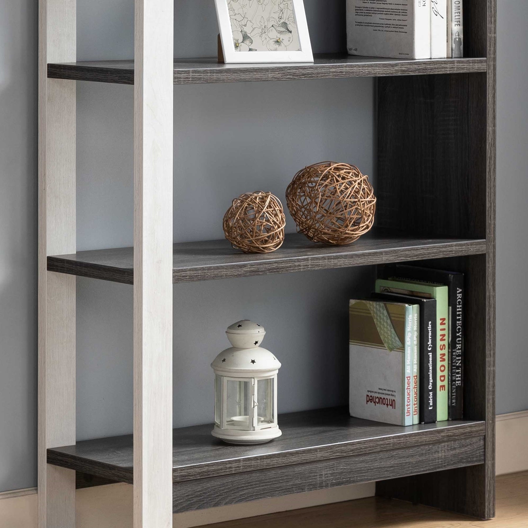 White Oak & Distressed Grey Bookcase