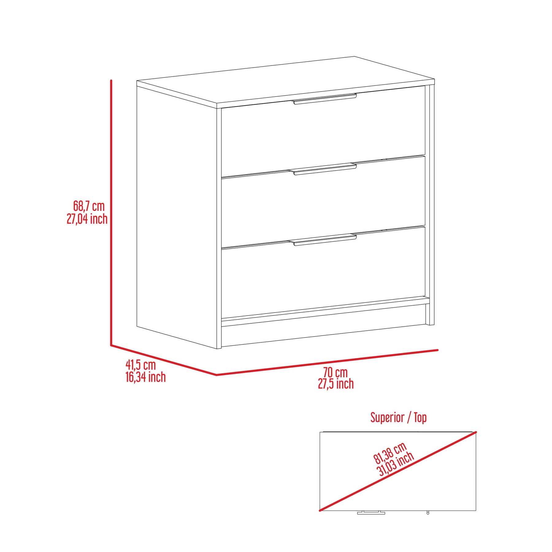 Kaia 3 Drawers Dresser - White