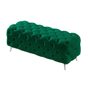 Green Button-Tufted Upholstered Velvet Ottoman Bench