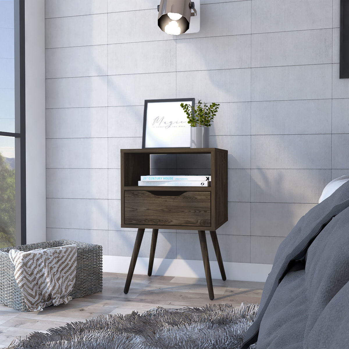 Dark Walnut Superior Top Open Shelf Nightstand