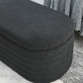 Modern Upholstered Fabric Storage Ottoman Bench with Safety Hinge (Black Teddy)