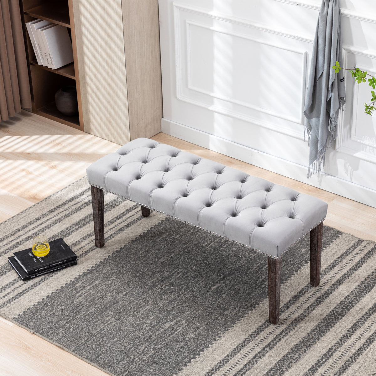 Gray Tufted Bench