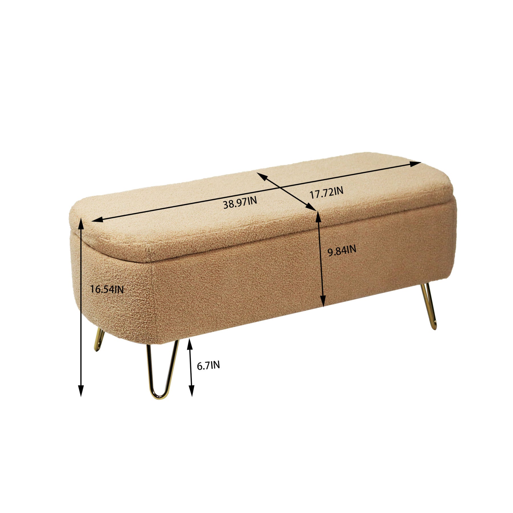 Modern Camel Storage Ottoman Bench with Gold Legs