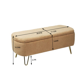 Modern Camel Storage Ottoman Bench with Gold Legs