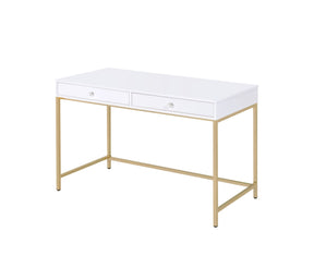 Ottey Vanity Desk in White High Gloss & Gold Finish