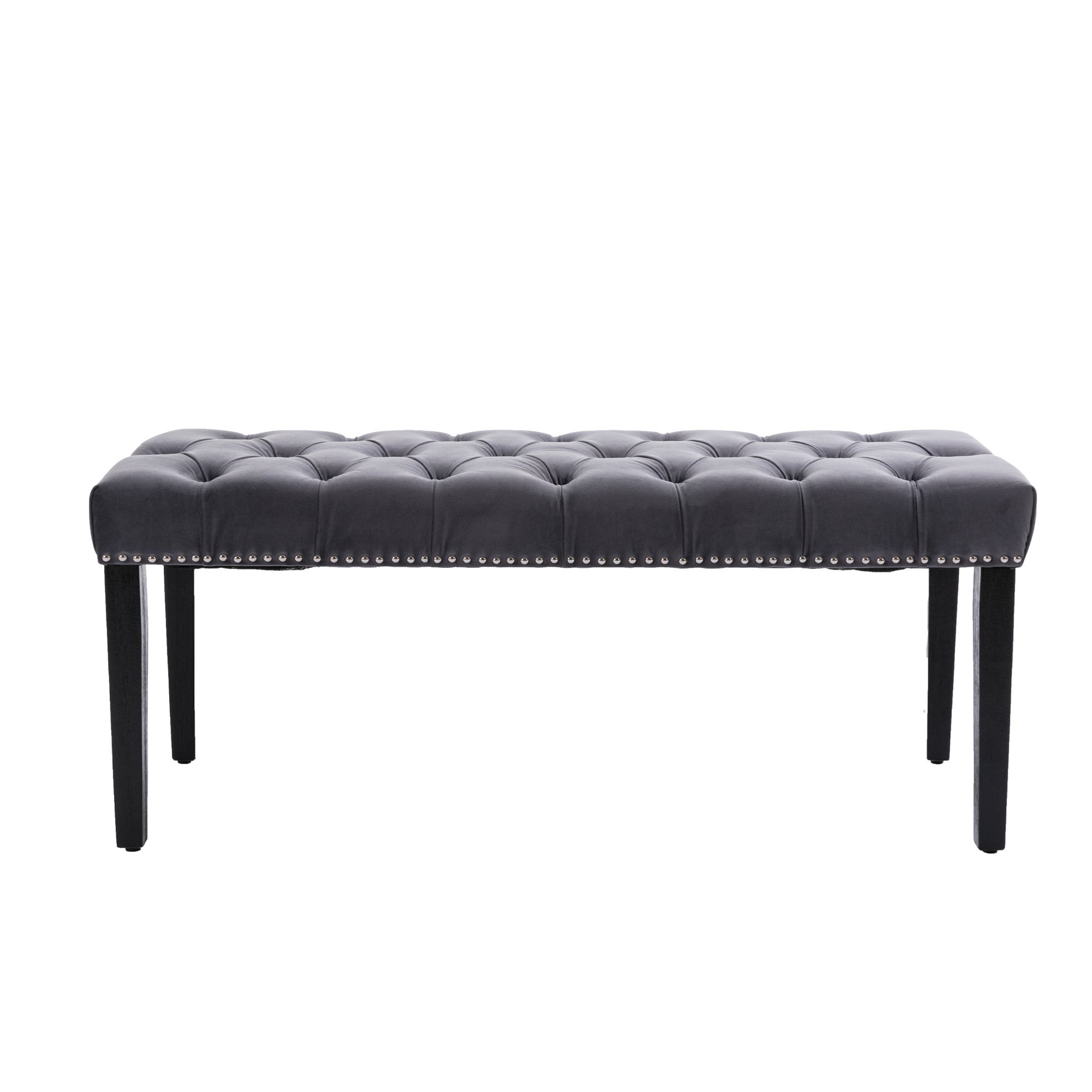 Gray Velvet Tufted Bench