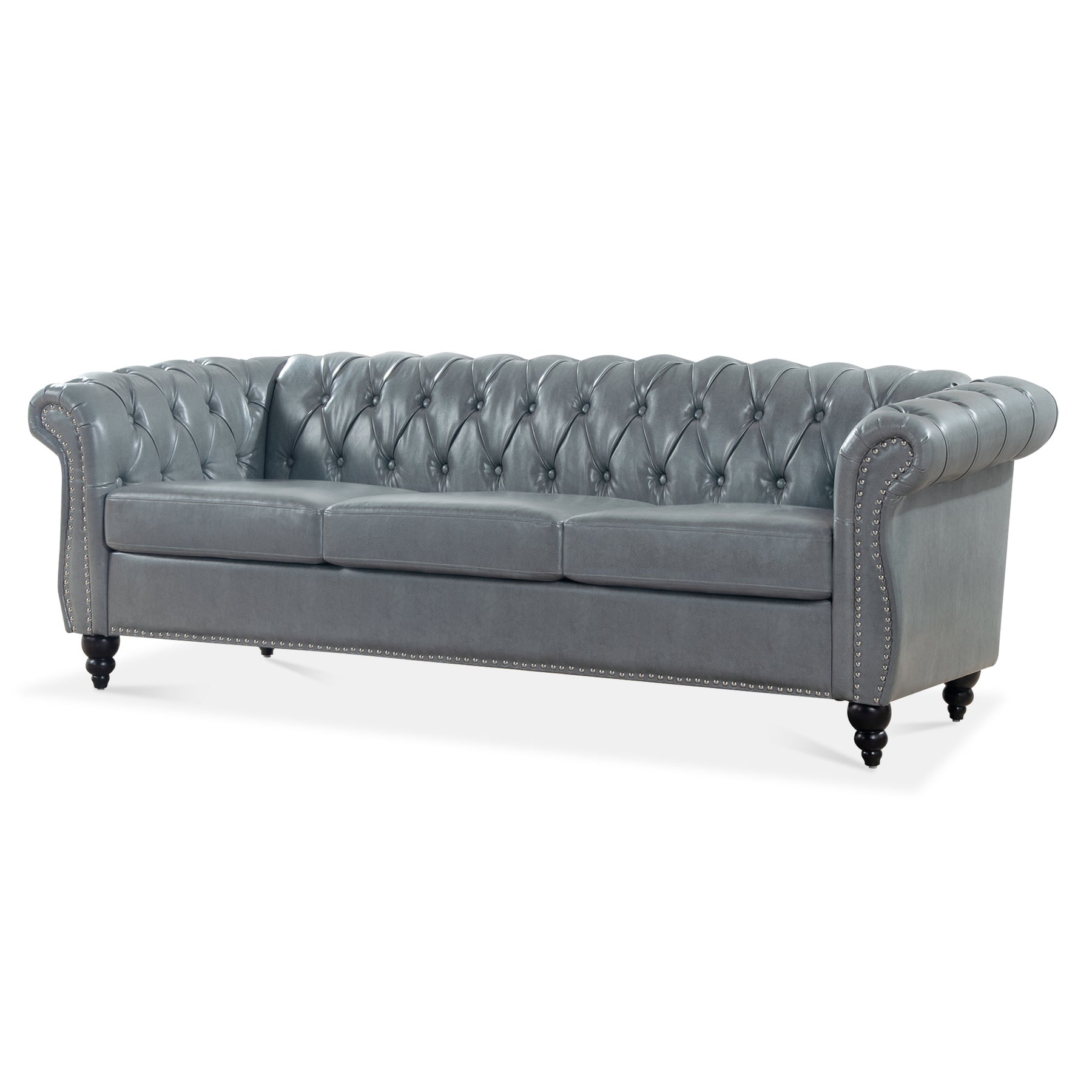 Gray Rolled Arm Chesterfield 3 Seater Sofa