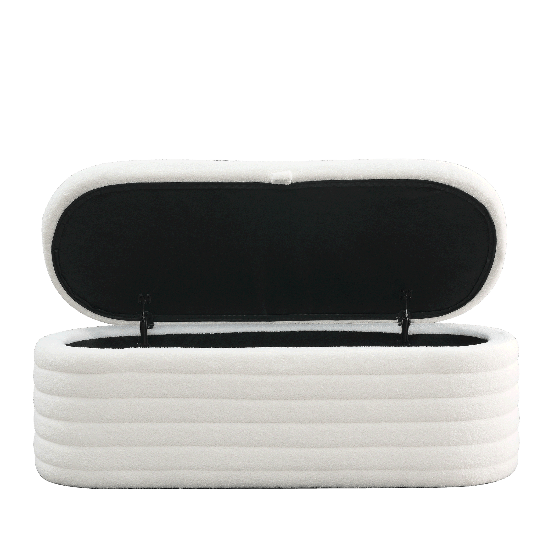 Modern Upholstered Fabric Storage Ottoman Bench with Safety Hinge (White Teddy)