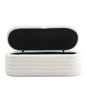 Modern Upholstered Fabric Storage Ottoman Bench with Safety Hinge (White Teddy)