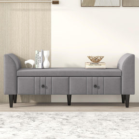 Upholstered Wooden Storage Ottoman Bench with 2 Drawers (Gray)