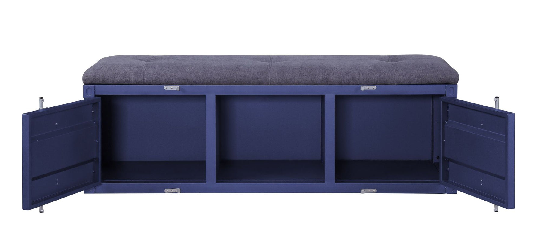 Gray Fabric & Blue Cargo Bench with Storage