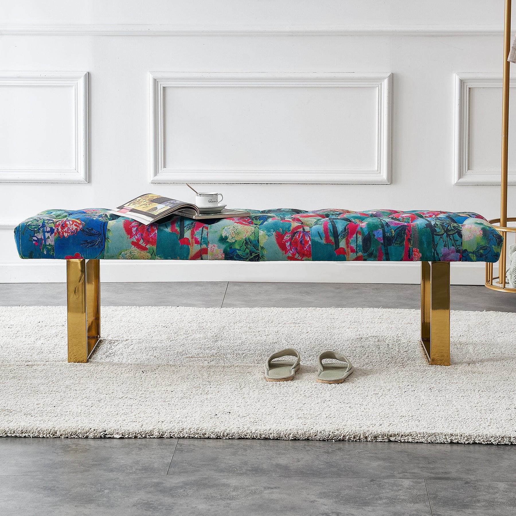 Stylish Blue Flower Gold Bench