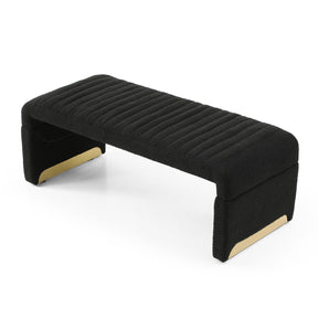 Modern Upholstered Sherpa Fabric Ottoman Bench (Black)