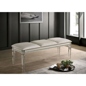 Pearl White Antique Bench: Classic Elegance with Wood, Acrylic, and Crystal Accents