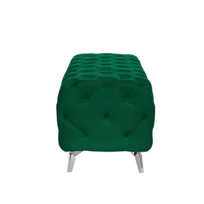 Green Button-Tufted Upholstered Velvet Ottoman Bench