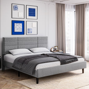 Molblly Full Size Bed Frame with Upholstered Headboard, Strong Frame, and Wooden Slats Support, Non-Slip and Noise-Free, No Box Spring Needed, Easy Assembly, Light Grey