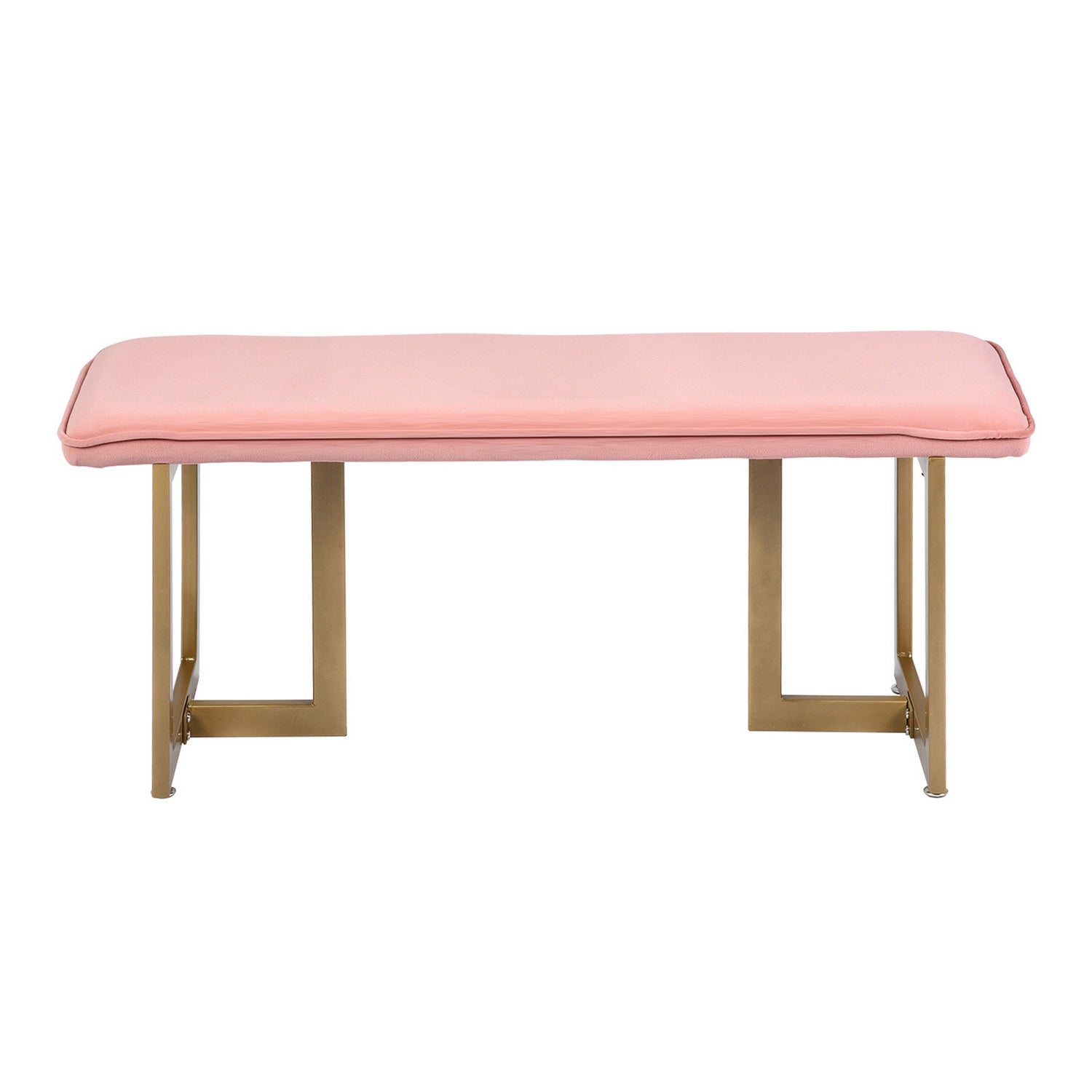 Upholstered Velvet Bench with Golden Legs (Pink)