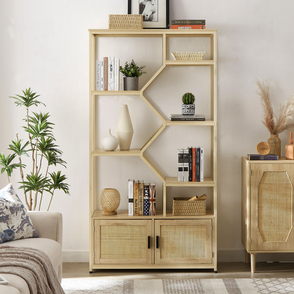 Rattan bookshelf 5 tiers Bookcases