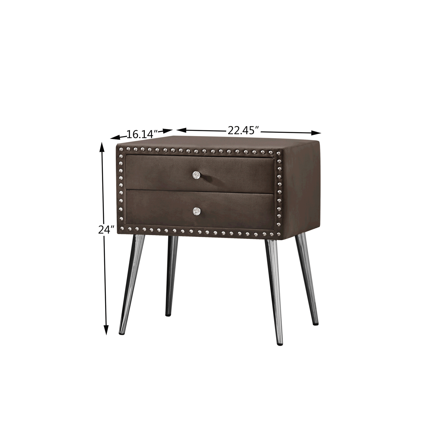 Brown Velvet Classic Silver Rivet Nightstand