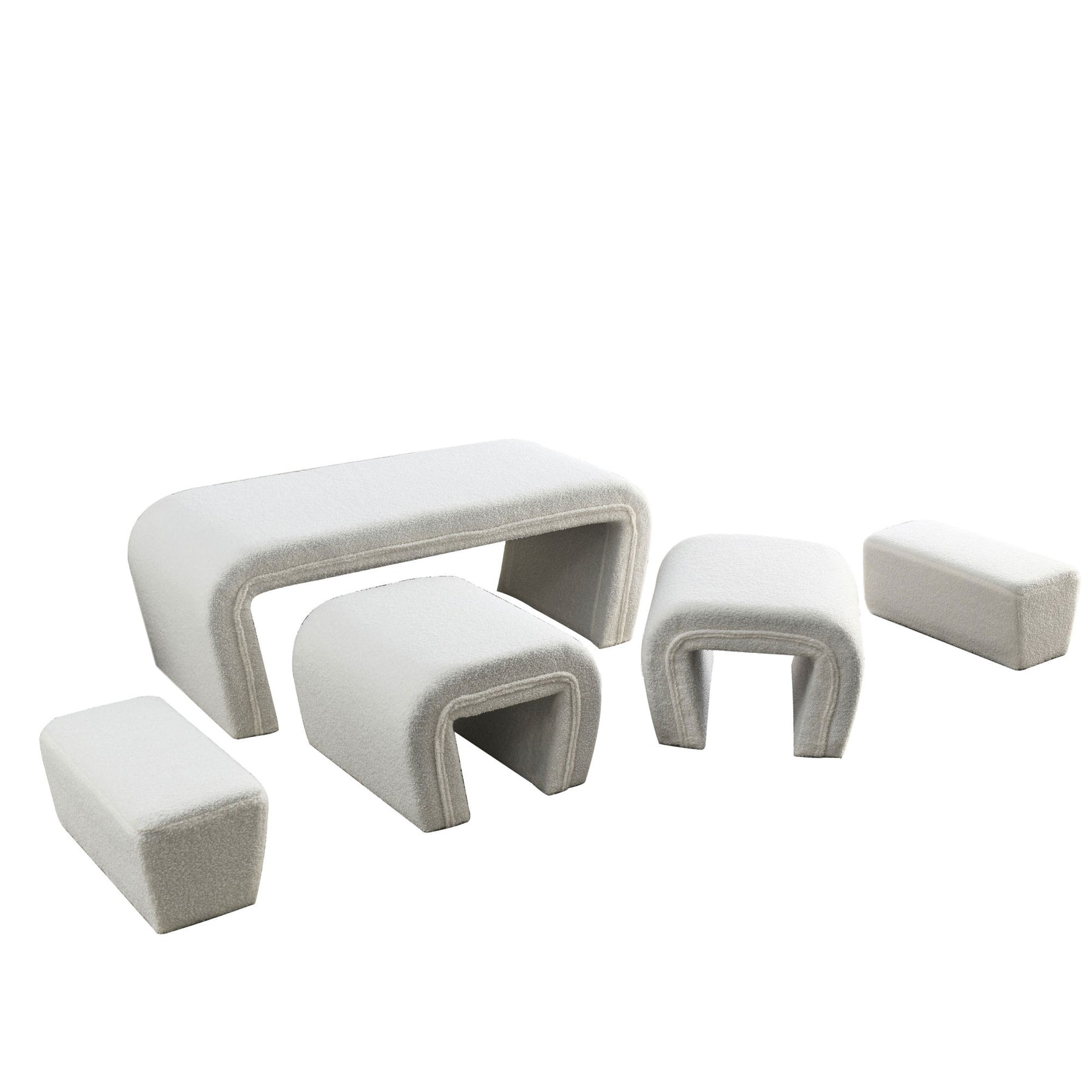 Modern Contemporary Upholstered Nesting Bench including Four Nesting Benches (Teddy White)