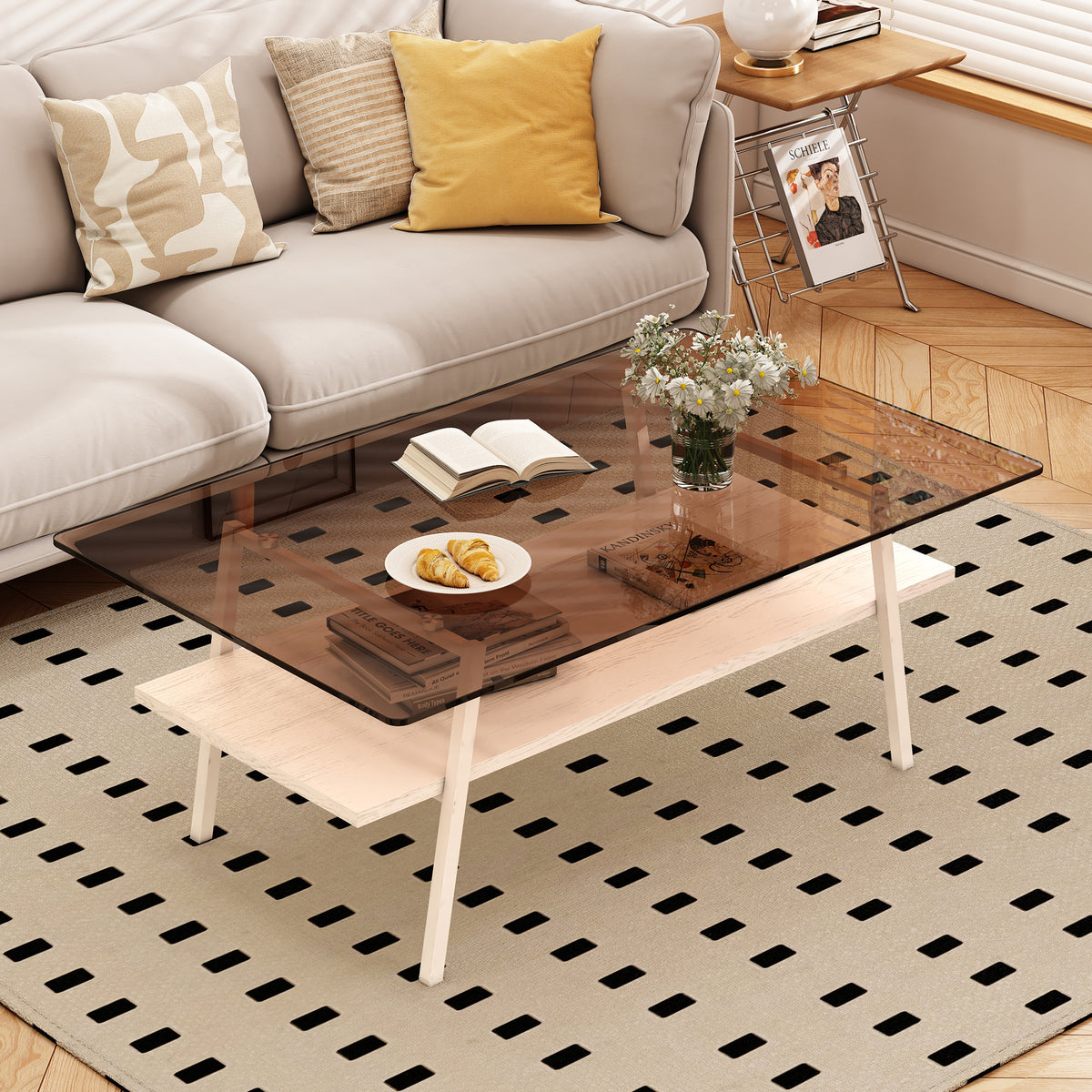 Brown Glass Modern Coffee Table