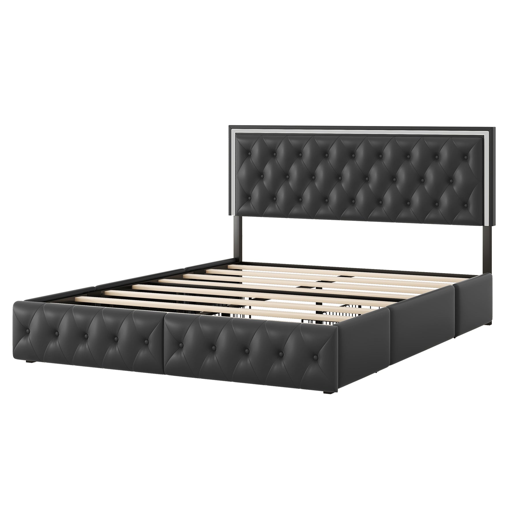 Queen Bed Frame with 4 Storage Drawers, PU Leather Platform